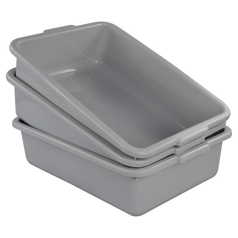 Ucake 3-Pack Plastic Bus Tub, 13 L Plastic Utility Bus Box Dish Pan, Grey - Image 1